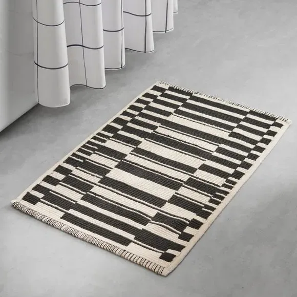 Flatweave Bath Mat - Black/White, Cotton image