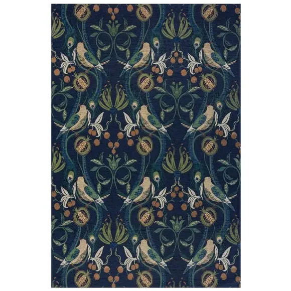 Flatweave Rug Botanical Design - Navy, Chenille