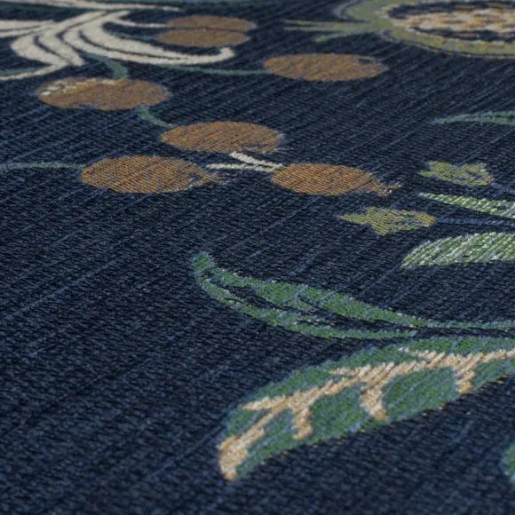 Flatweave Rug Botanical Design - Navy, Chenille