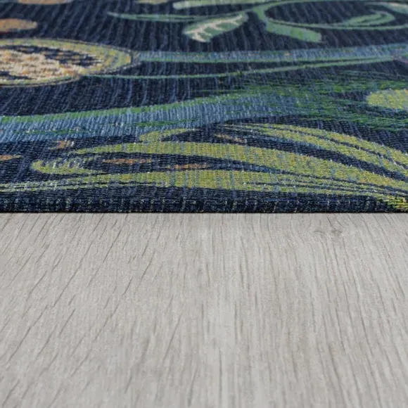 Flatweave Rug Botanical Design - Navy, Chenille
