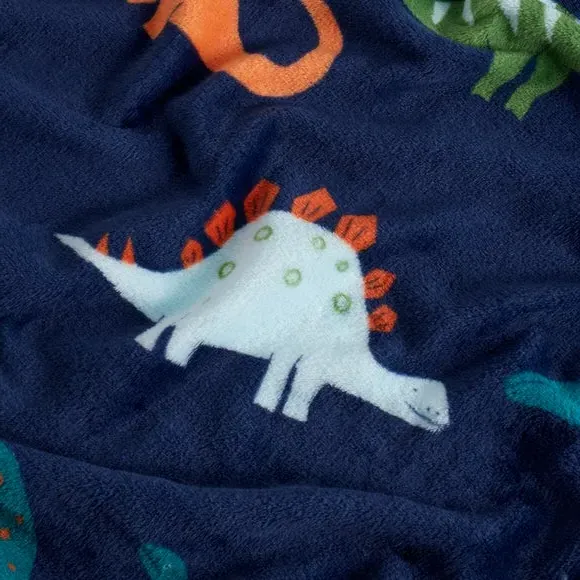 Fleece Blanket with Dinosaur Print - Blue