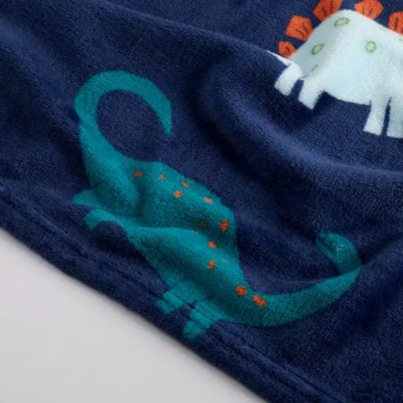 Fleece Blanket with Dinosaur Print - Blue