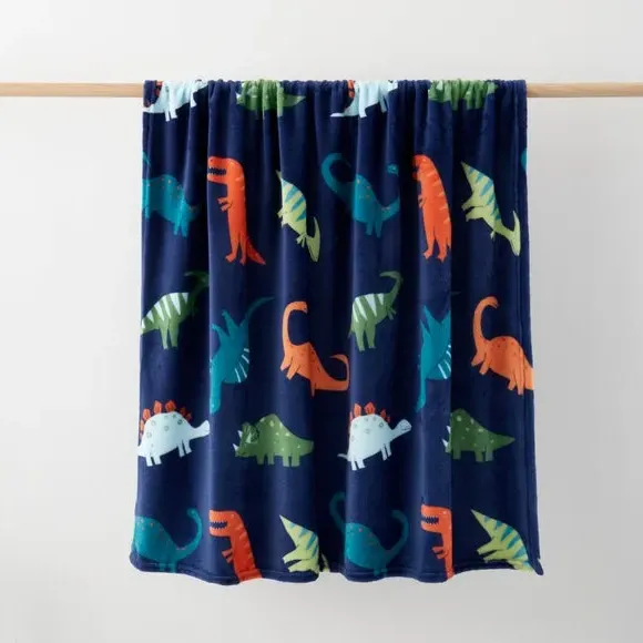 Fleece Blanket with Dinosaur Print - Blue image