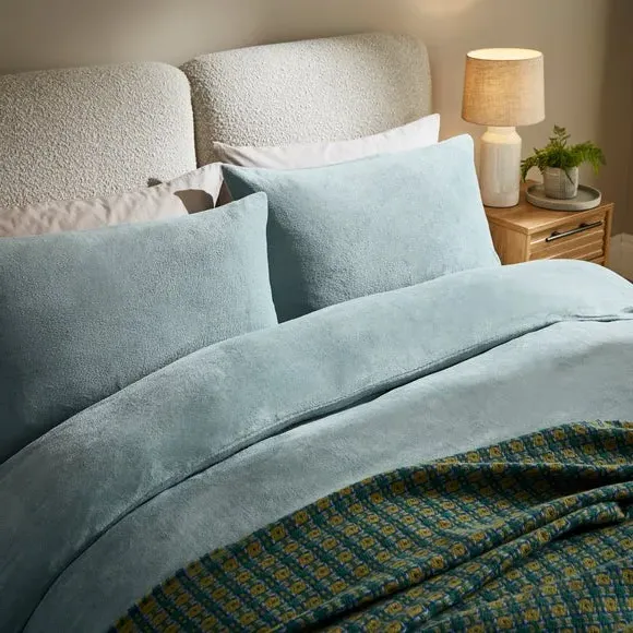 Fleece Duvet Cover Set - Duck Egg, Polyester