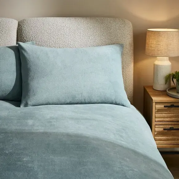 Fleece Duvet Cover Set - Duck Egg, Polyester
