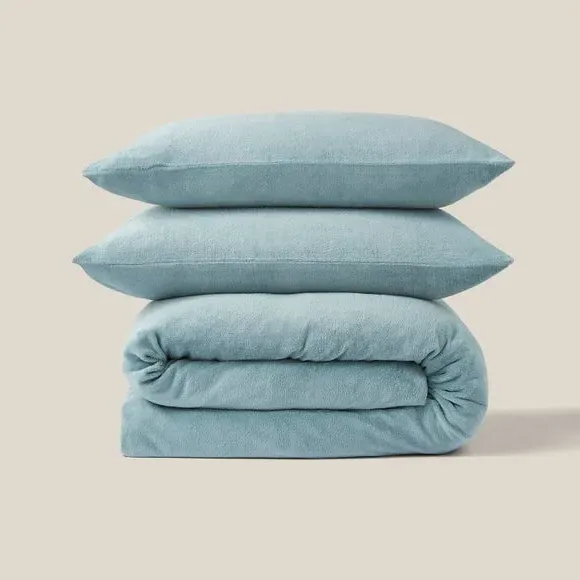Fleece Duvet Cover Set - Duck Egg, Polyester