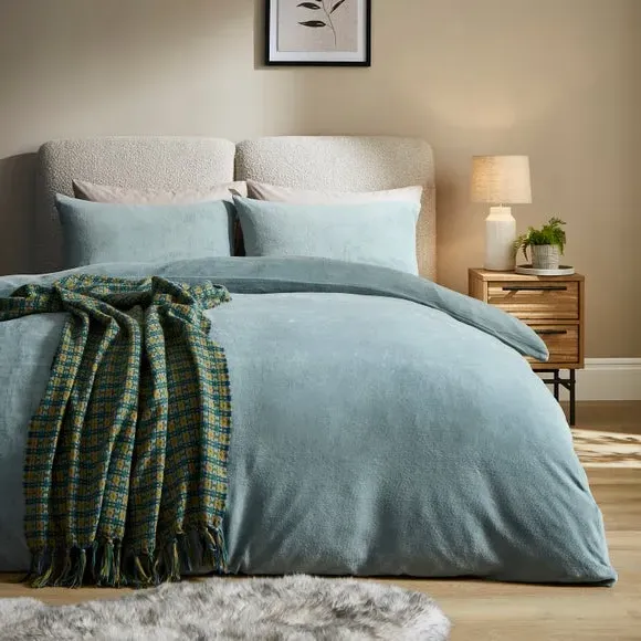 Fleece Duvet Cover Set - Duck Egg, Polyester image