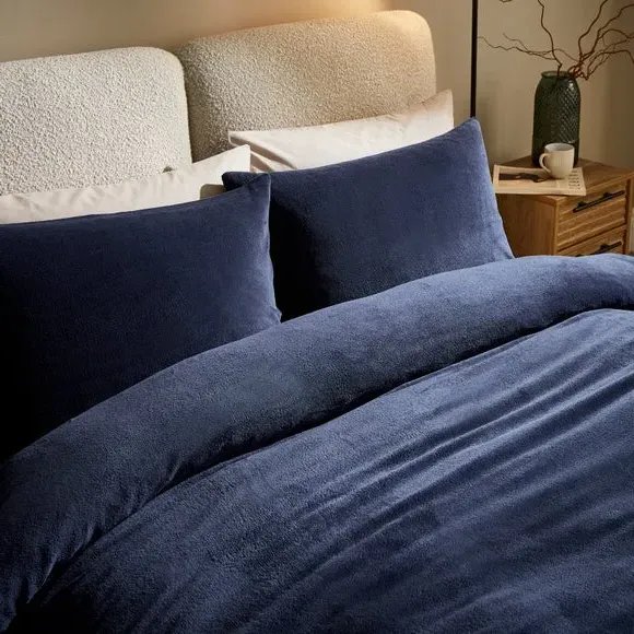 Fleece Duvet Cover Set - Navy, Polyester