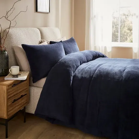 Fleece Duvet Cover Set - Navy, Polyester