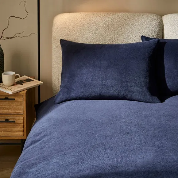 Fleece Duvet Cover Set - Navy, Polyester