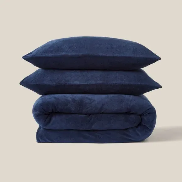 Fleece Duvet Cover Set - Navy, Polyester