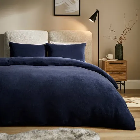 Fleece Duvet Cover Set - Navy, Polyester