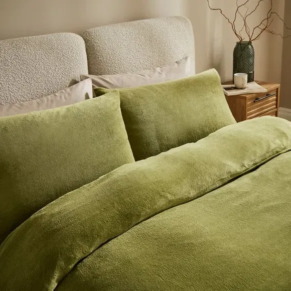 Fleece Duvet Cover Set - Olive, Polyester