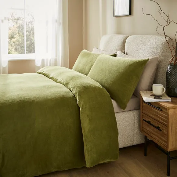 Fleece Duvet Cover Set - Olive, Polyester