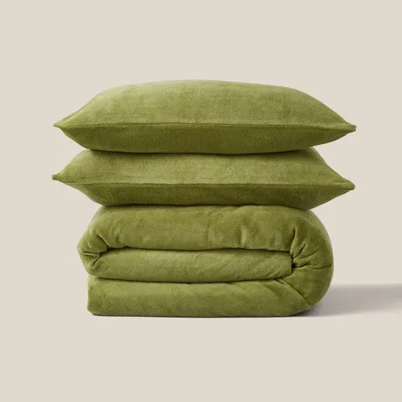 Fleece Duvet Cover Set - Olive, Polyester