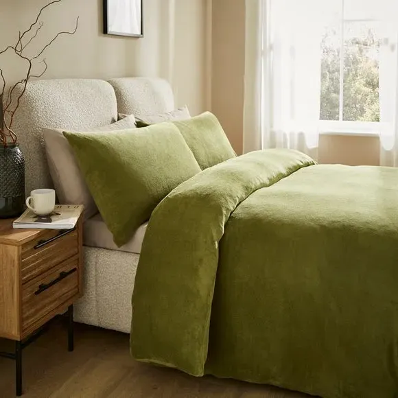 Fleece Duvet Cover Set - Olive, Polyester