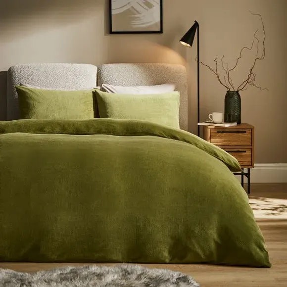 Fleece Duvet Cover Set - Olive, Polyester
