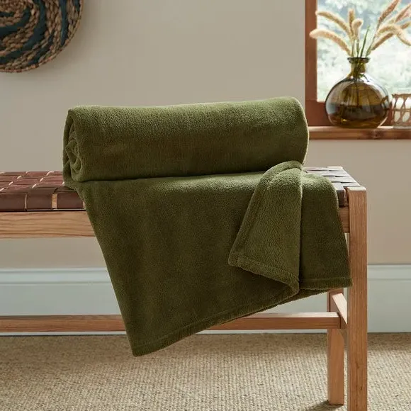 Fleece Throw Blanket - Olive, Polyester