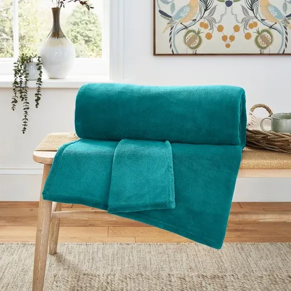 Fleece Throw Blanket - Teal, Polyester