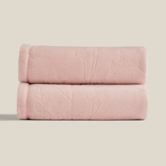 Fleece Throw Blanket with Botanical Design - Rose