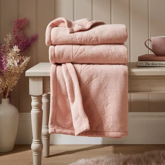 Fleece Throw Blanket with Botanical Design - Rose