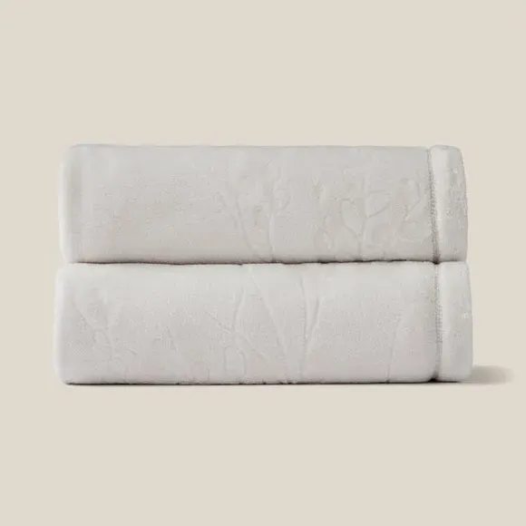 Fleece Throw Blanket with Botanical Design - Silver