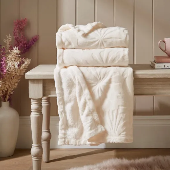 Fleece Throw Blanket with Embossed Pattern - Ivory image