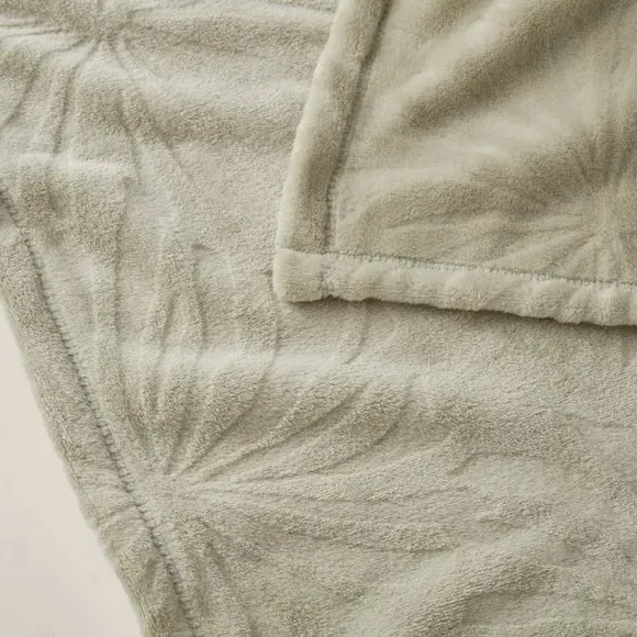 Fleece Throw Blanket with Embossed Pattern - Sage