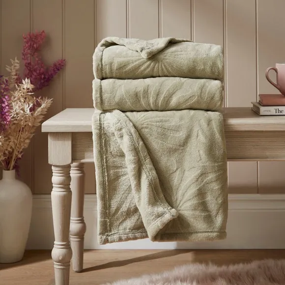 Fleece Throw Blanket with Embossed Pattern - Sage