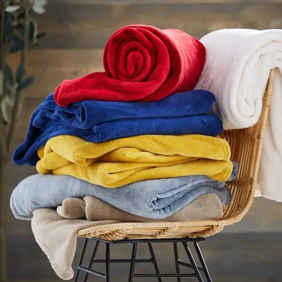 Fleece Throw Blanket - Yellow-Ochre, Polyester