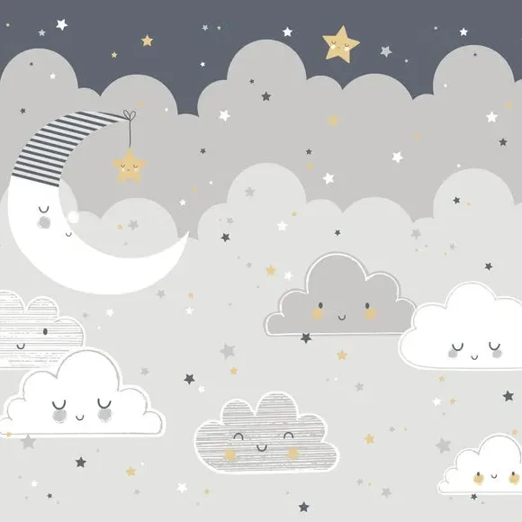 Floating Clouds Wall Mural - Grey