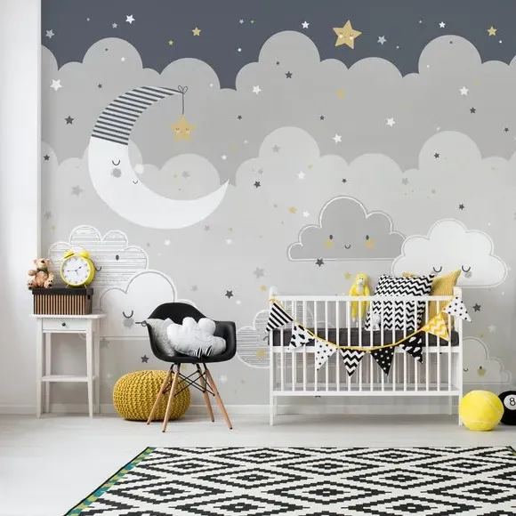 Floating Clouds Wall Mural - Grey