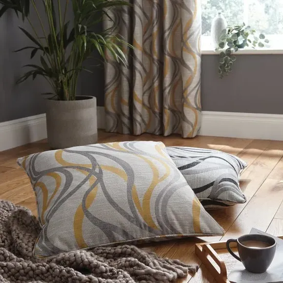 Floor Cushion with Wave Design - Ochre