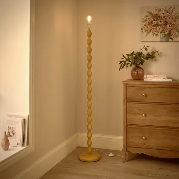 Floor Lamp Base with Bobbled Shape - Natural Wood