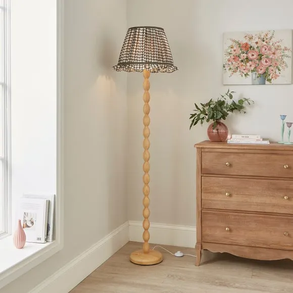 Floor Lamp Base with Bobbled Shape - Natural Wood