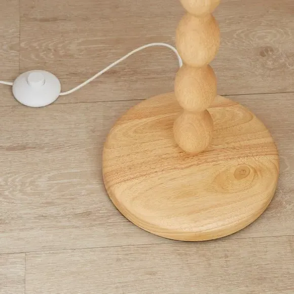 Floor Lamp Base with Bobbled Shape - Natural Wood