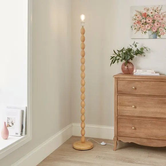 Floor Lamp Base with Bobbled Shape - Natural Wood image