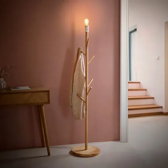 Floor Lamp Base with Hangers - Natural, Rubberwood