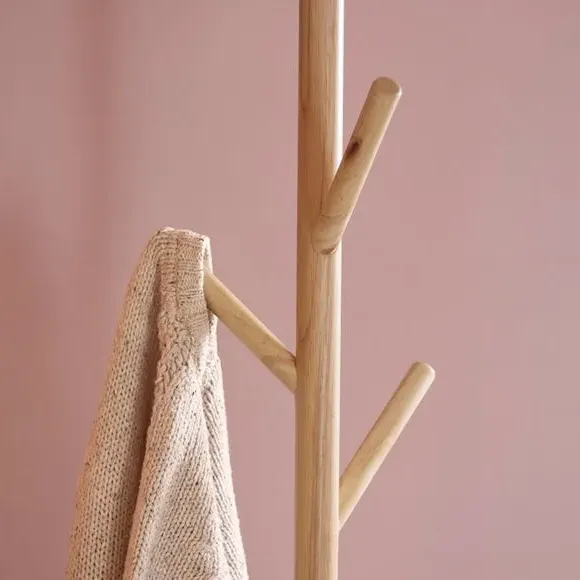Floor Lamp Base with Hangers - Natural, Rubberwood