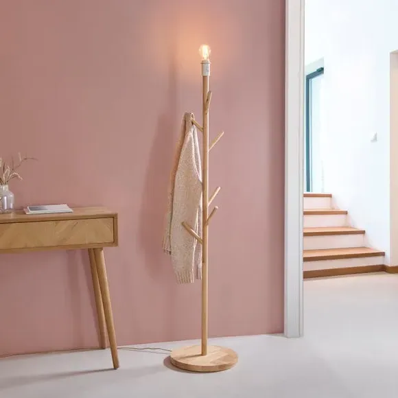 Floor Lamp Base with Hangers - Natural, Rubberwood image