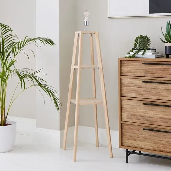 Floor Lamp Base with Shelves - Natural, Wood