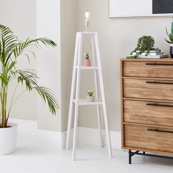 Floor Lamp Base with Shelves - Natural, Wood