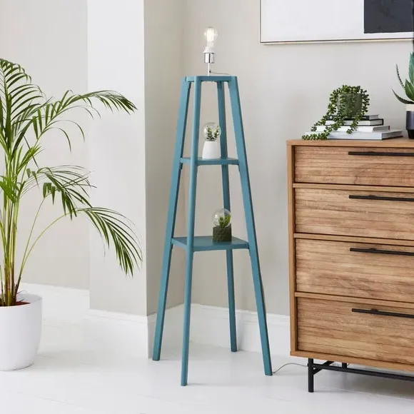 Floor Lamp Base with Shelves - Natural, Wood