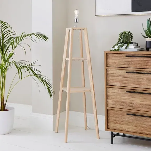 Floor Lamp Base with Shelves - Natural, Wood image