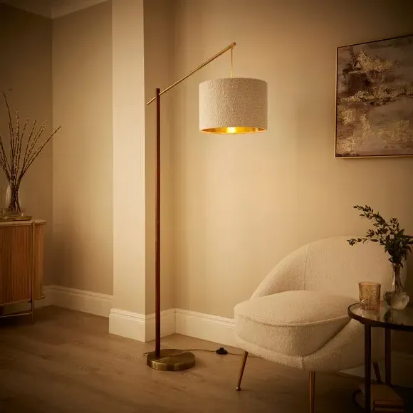 Floor Lamp with Extended Arm - Off-White, Wood
