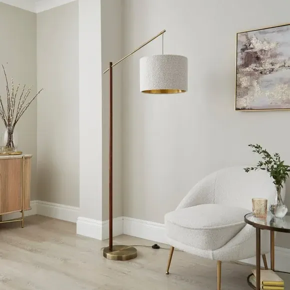Floor Lamp with Extended Arm - Off-White, Wood image