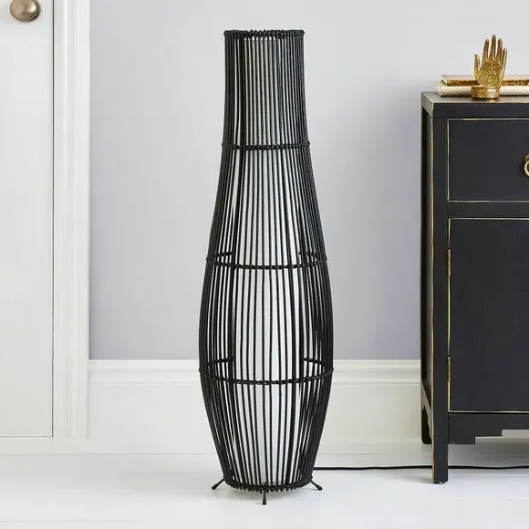 Floor Lamp with Fabric Shade - Black, Bamboo