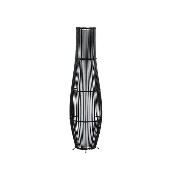 Floor Lamp with Fabric Shade - Black, Bamboo