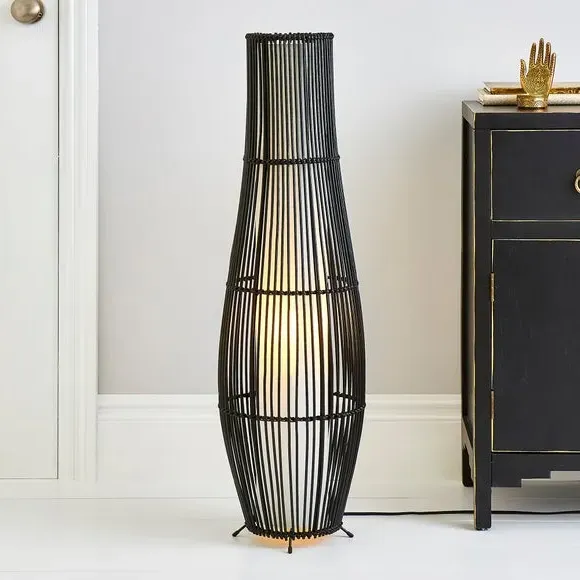 Floor Lamp with Fabric Shade - Black, Bamboo image