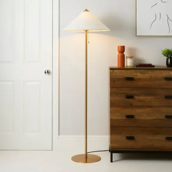 Floor Lamp with Fabric Shade - Brass, Metal image